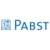 Blaues Logo mit dem Wort Pabst neben einem aufgeschlagenen Buch; auf der linken Seite des Buches befindet sich ein Kadukleus-Symbol, auf der rechten Seite der griechische Buchstabe Pi.