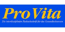 Logo mit dem Text Pro Vita in großen gelben Buchstaben auf blauem Hintergrund, darunter in kleinerer hellblauer Schrift: Die interdisziplinäre Fachzeitschrift für das Gesundheitswesen.